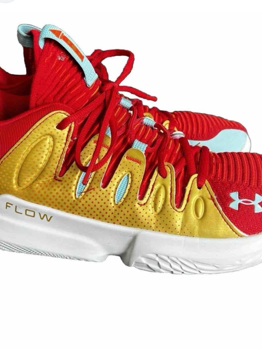 Under Armour Kelsey plum women’s sneakers red &  gold with light blue accent 6.5